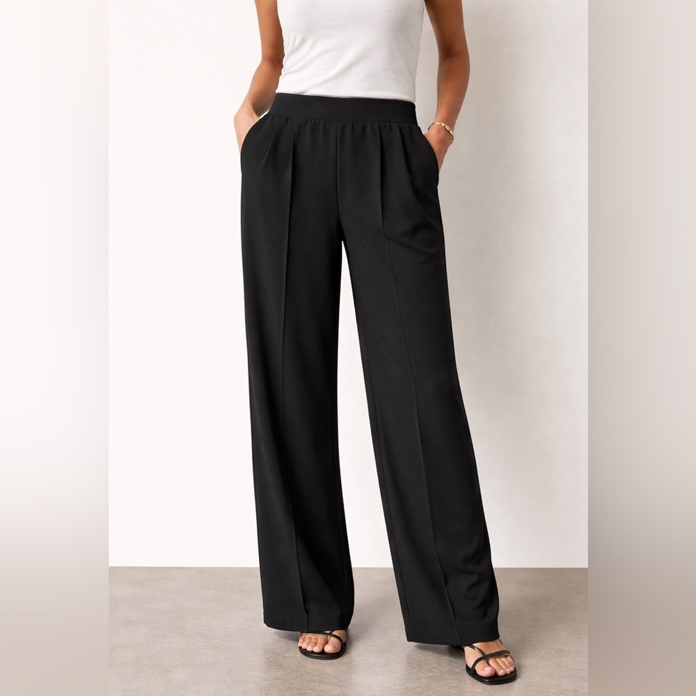 Loft Womens Black Pants Size XL-T Wide Leg Pull On Elastic Waist Pockets Stretch